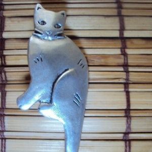Silver Cat Pin 925 Marked F.F. '89